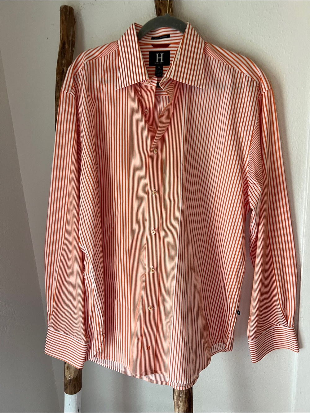 Tommy Hilfiger Striped Orange and White Cotton Button Up Men's Dress Shirt XL